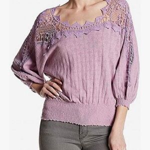 Free People Love Lace Sweater XS Lavender Purple Crochet Trim Boho Romantic Y